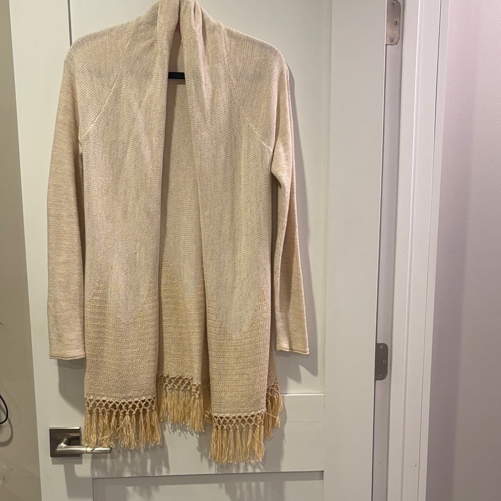Lilly Pulitzer Beige Cardigan with Tassel Hem